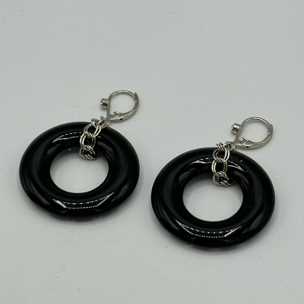 Kenneth Jay Lane Black Crystal Pierced Dangle Earrings - Picture 6 of 8